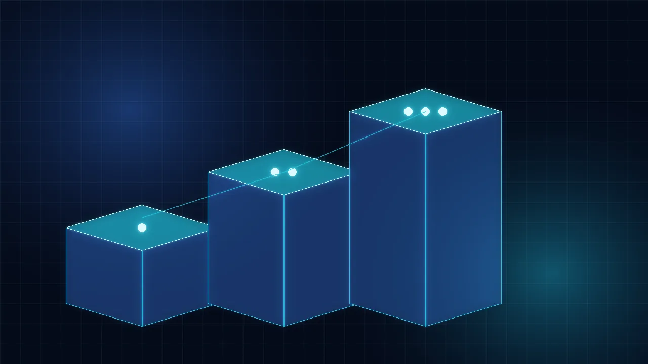 Three rising blue tiers representing monthly plan levels